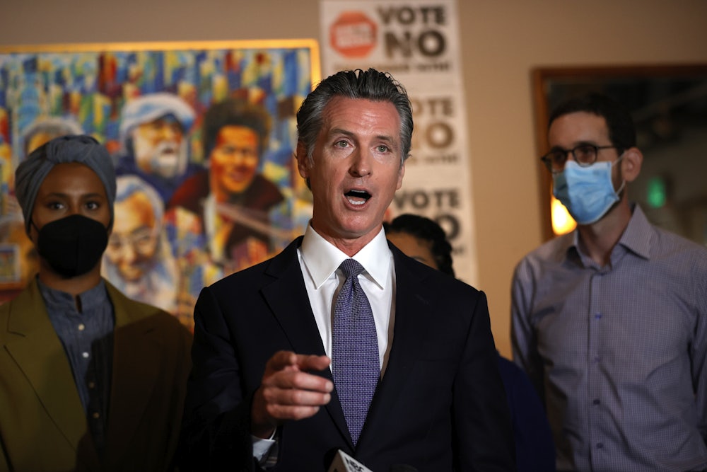 California Governor Gavin Newsom speaks at a news conference.