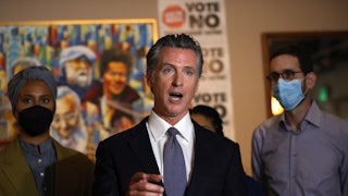 California Governor Gavin Newsom speaks at a news conference.