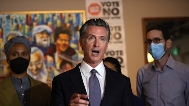California Governor Gavin Newsom speaks at a news conference.