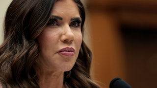 Kristi Noem frowns while sitting in a House Judiciary Committee hearing