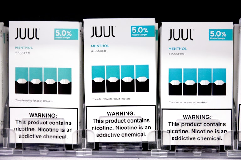 Juul menthol cartridges for sale on a shelf