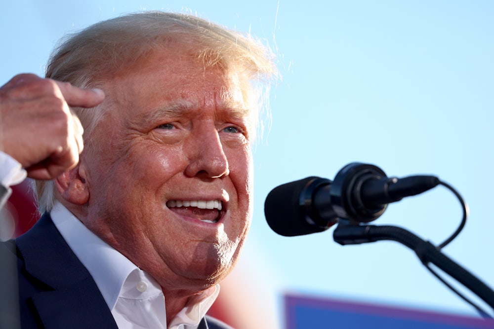 Donald Trump speaks during a campaign rally in Mesa, Arizona.