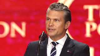 Defense Secretary Pete Hegseth speaking at a Turning Point Event