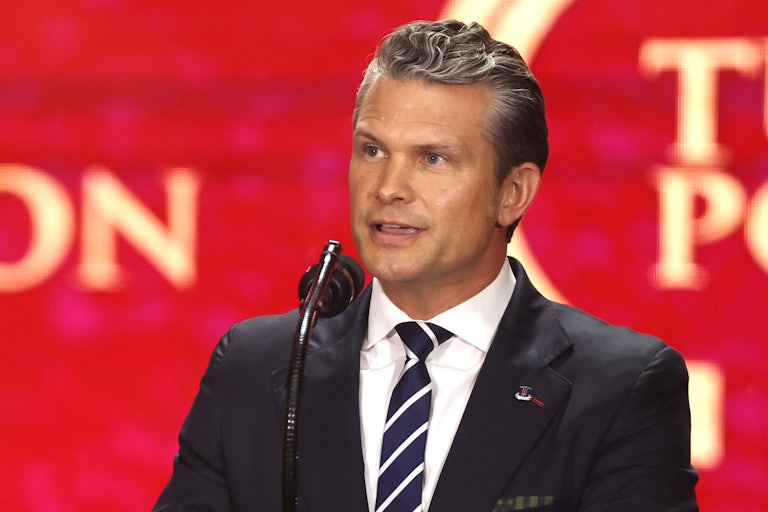 Defense Secretary Pete Hegseth speaking at a Turning Point Event