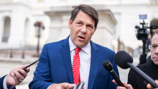 Representative Jodey Arrington speaks to reporters outside the Capitol.