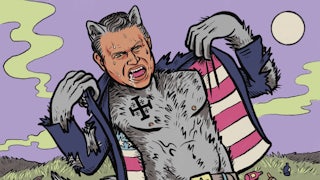 Illustration of Pete Hegseth depicted as a werewolf