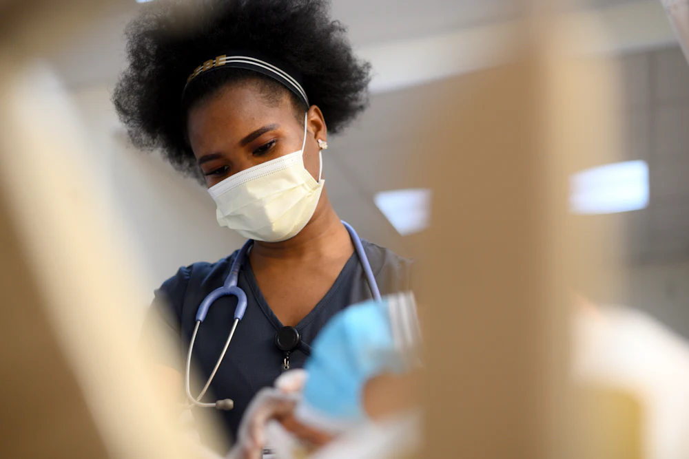 A student nurse at Delaware County Technical School in Broomall, Pennsylvania