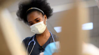 A student nurse at Delaware County Technical School in Broomall, Pennsylvania