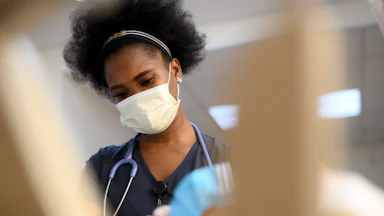 A student nurse at Delaware County Technical School in Broomall, Pennsylvania