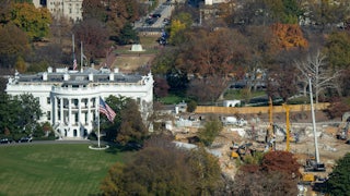 An aerial shot of the demolition at the White House