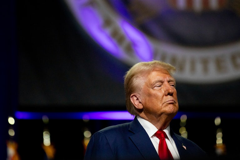 Donald Trump looks out at the crowd during a campaign event