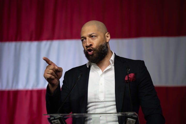 Royce White points as he speaks at a campaign event