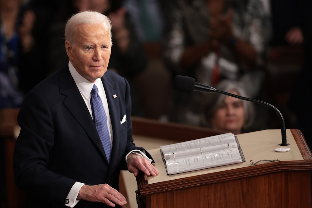 Joe Biden delivers the State of the Union address at the U.S. Capitol on March 07, 2024.