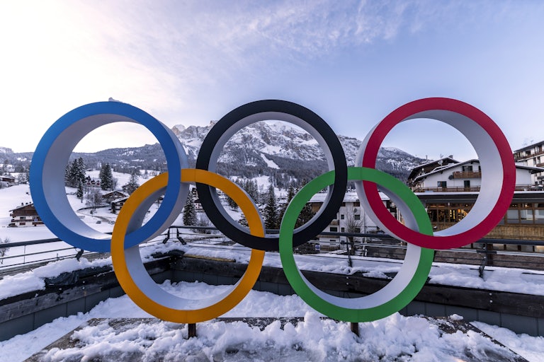 Olympics logo in the snow outdoors