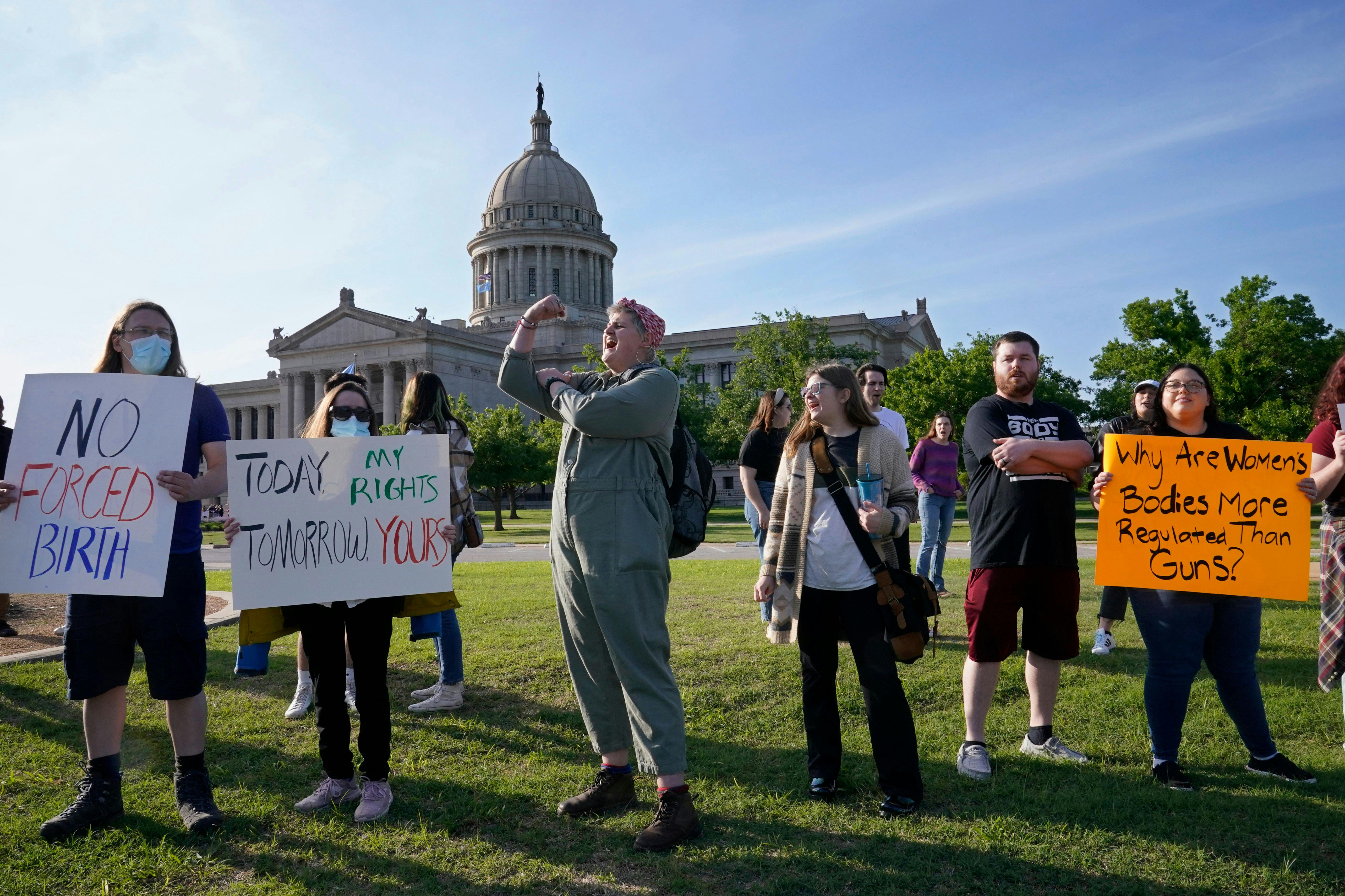 Abortion-rights supporters rally at the State Capitol in Oklahoma City