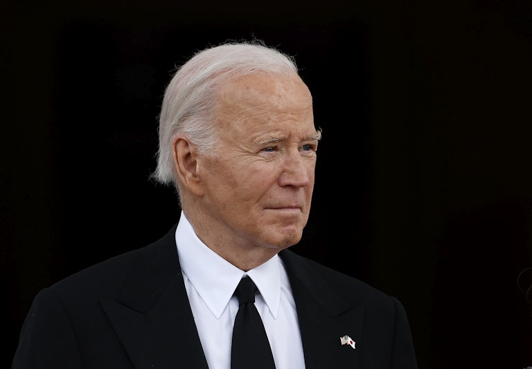 Joe Biden is seen in three-quarter profile