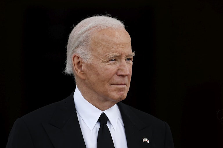 Joe Biden is seen in three-quarter profile