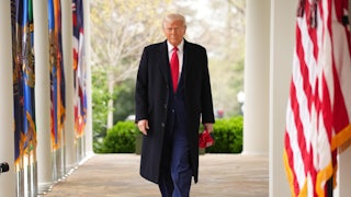 President Donald Trump arrives to speak during a “Make America Wealthy Again” trade announcement event.