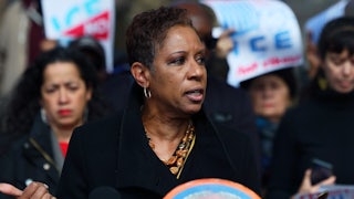New York City Council Speaker Adrienne Adams speaks during a press conference