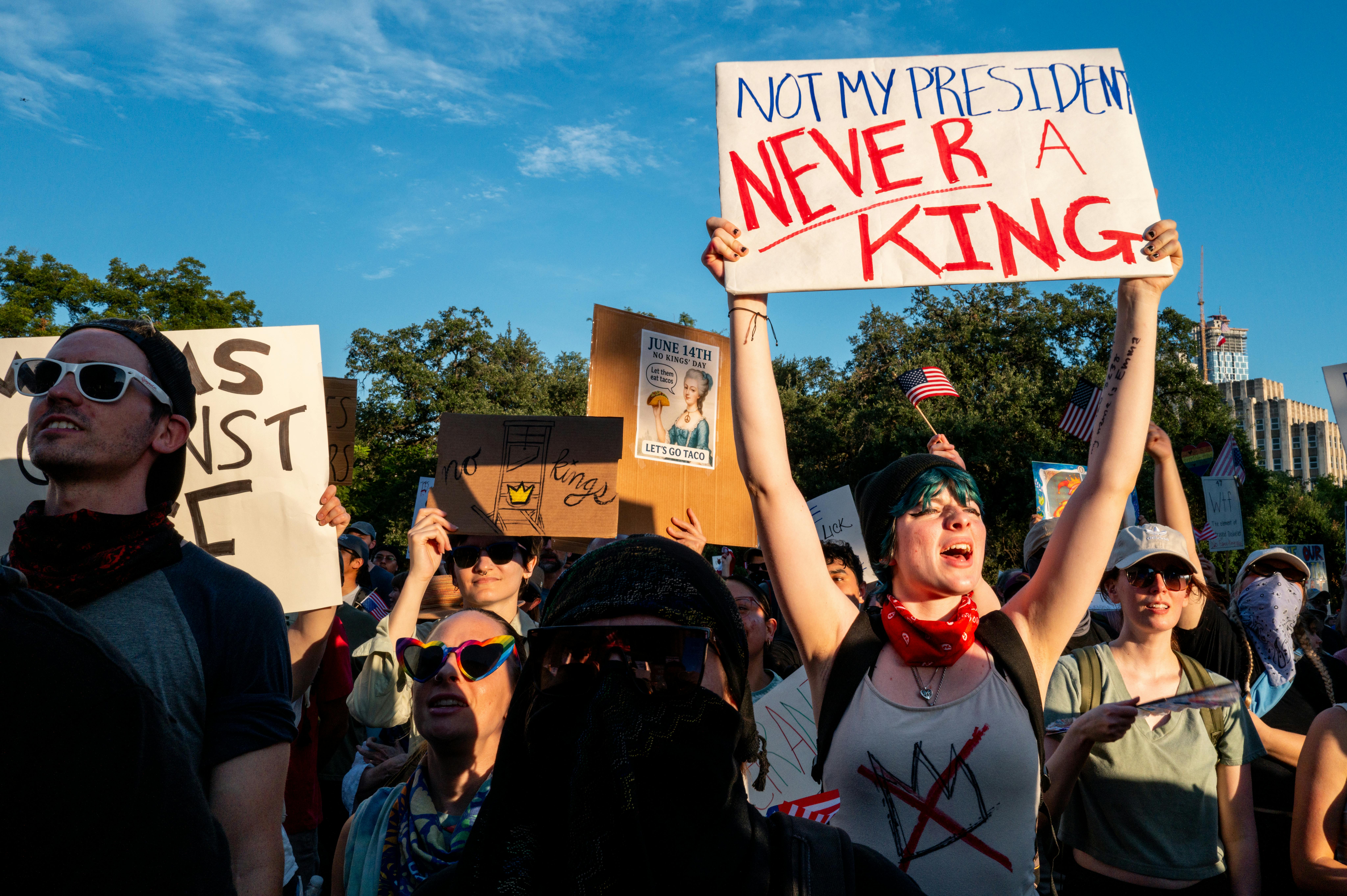 Demonstrators at the “No Kings” protest at the Texas State Capitol in Austin