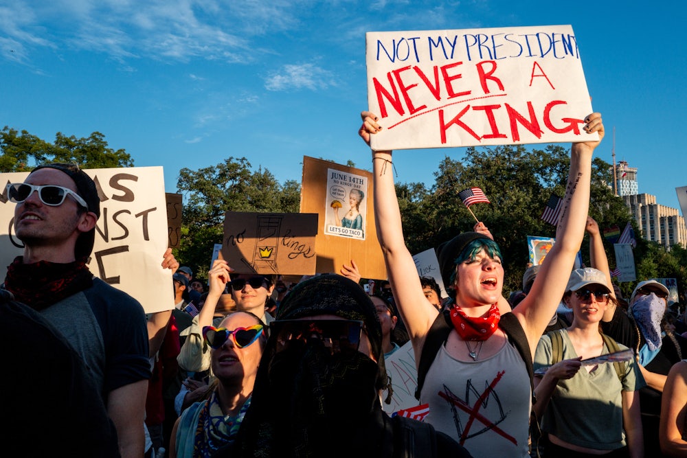 Demonstrators at the “No Kings” protest at the Texas State Capitol in Austin