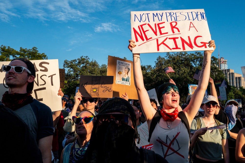 Demonstrators at the “No Kings” protest at the Texas State Capitol in Austin