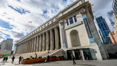 A view of the entrance of the Moynihan Train Hall of Penn Station in New York City