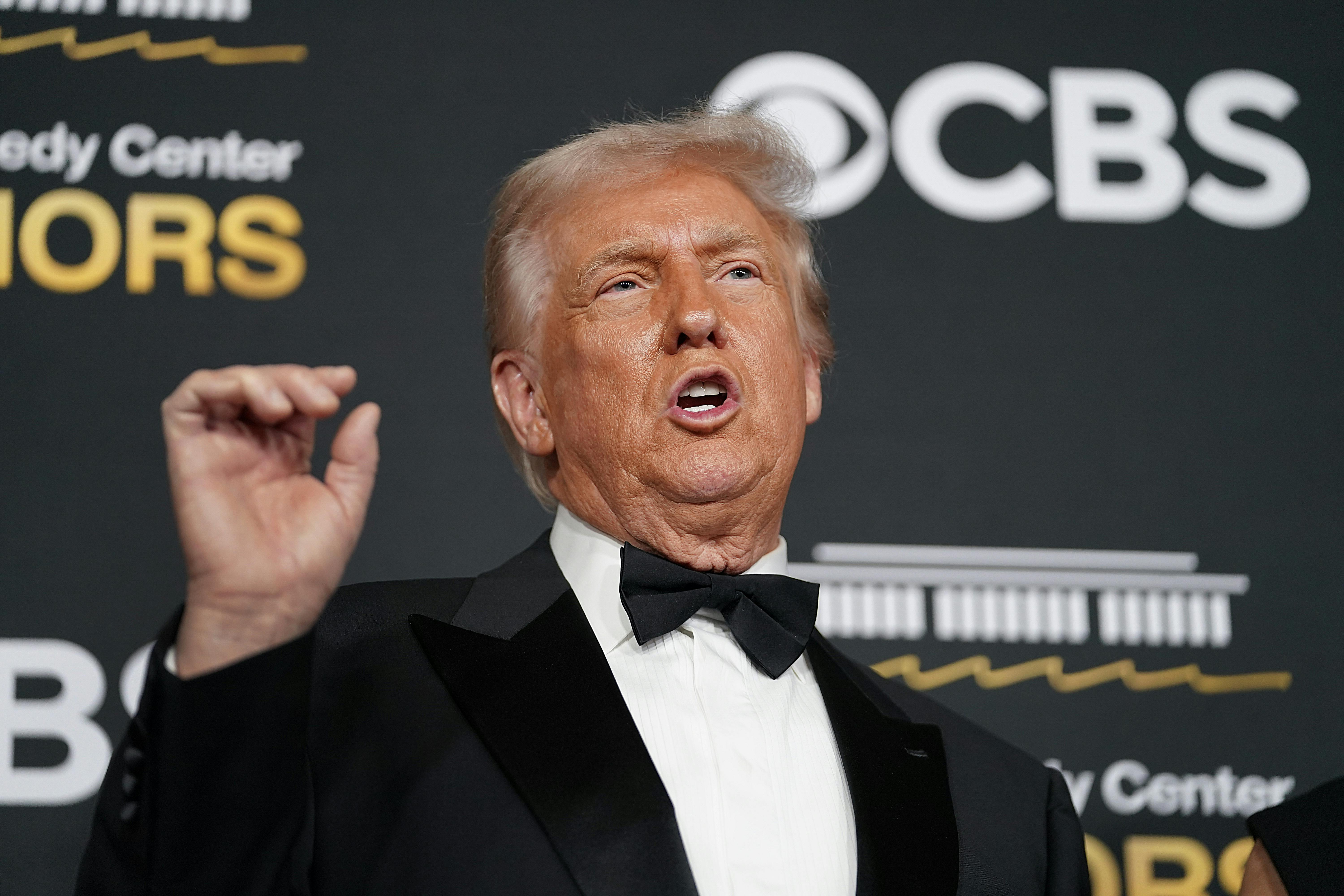 Donald Trump gestures while speaking at the Kennedy Center Honors