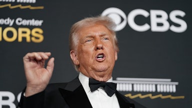 Donald Trump gestures while speaking at the Kennedy Center Honors