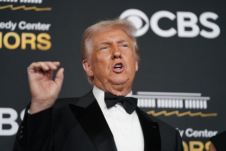 Donald Trump gestures while speaking at the Kennedy Center Honors