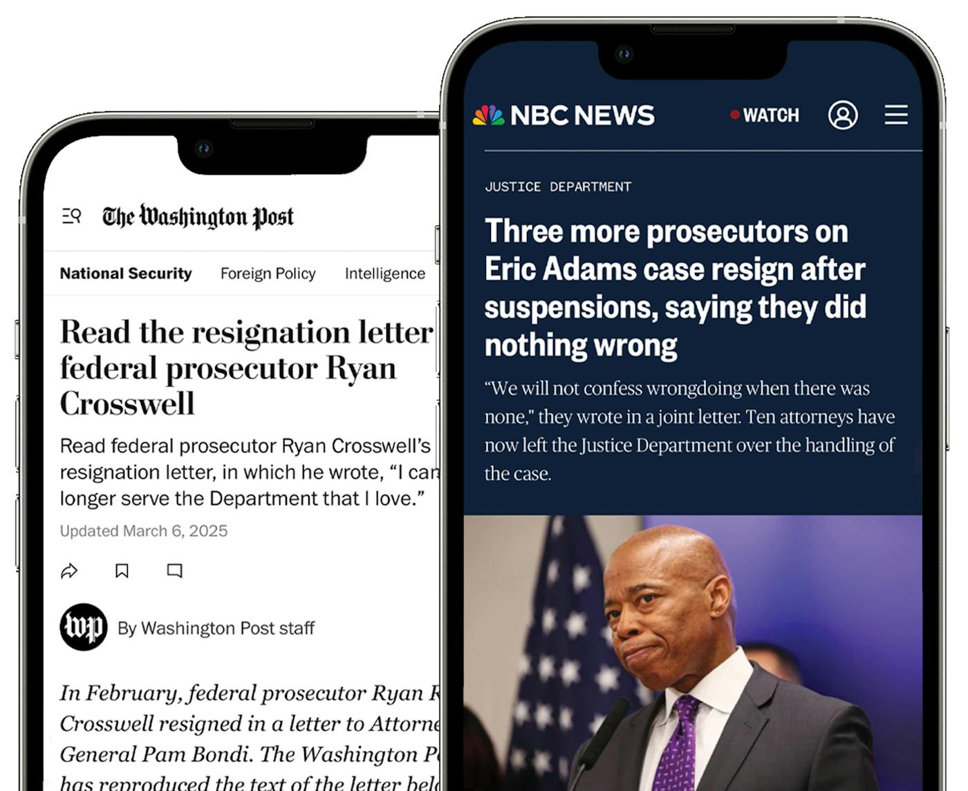 Screengrabs of news reports on iPhones 