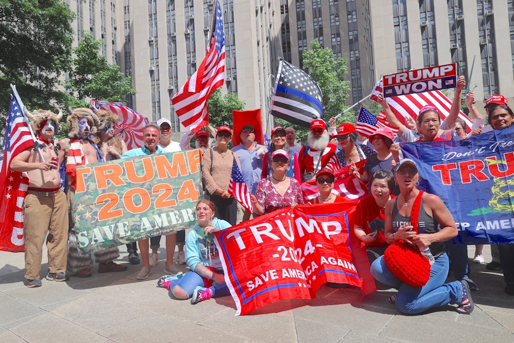 Trump supporters outside the Manhattan courthouse