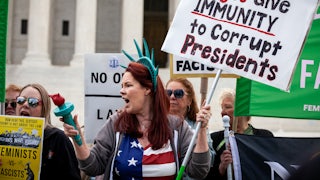 People demonstrate against Trump while the Supreme Court hears oral arguments on his claim of immunity from prosecution for alleged crimes committed during and after leaving office.
