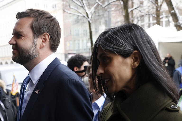 JD and Usha Vance walk in Munich, Germany