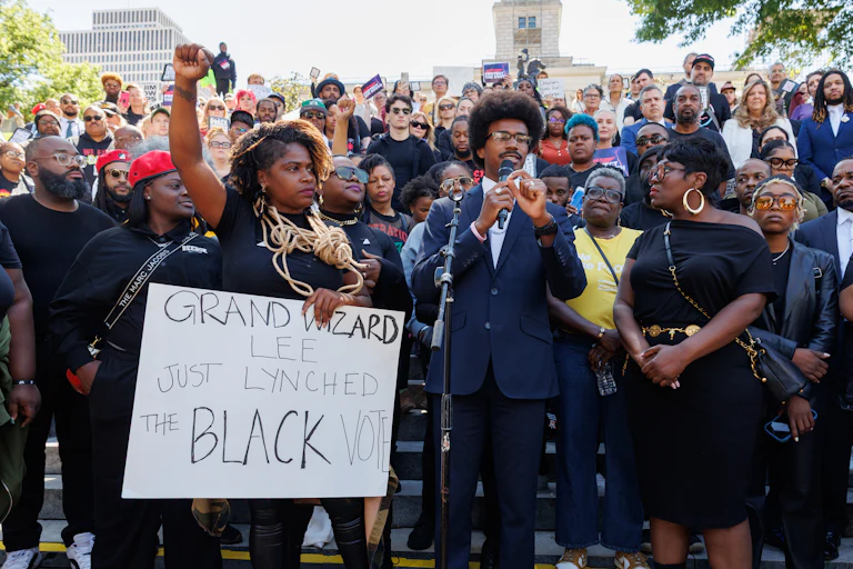 Tennessee Democrats protesting the elimination of a majority-Black district in Memphis.