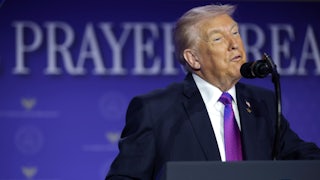 U.S. President Donald Trump speaks during the 74th annual National Prayer Breakfast at the Washington Hilton on February 5, 2026 in Washington, DC.