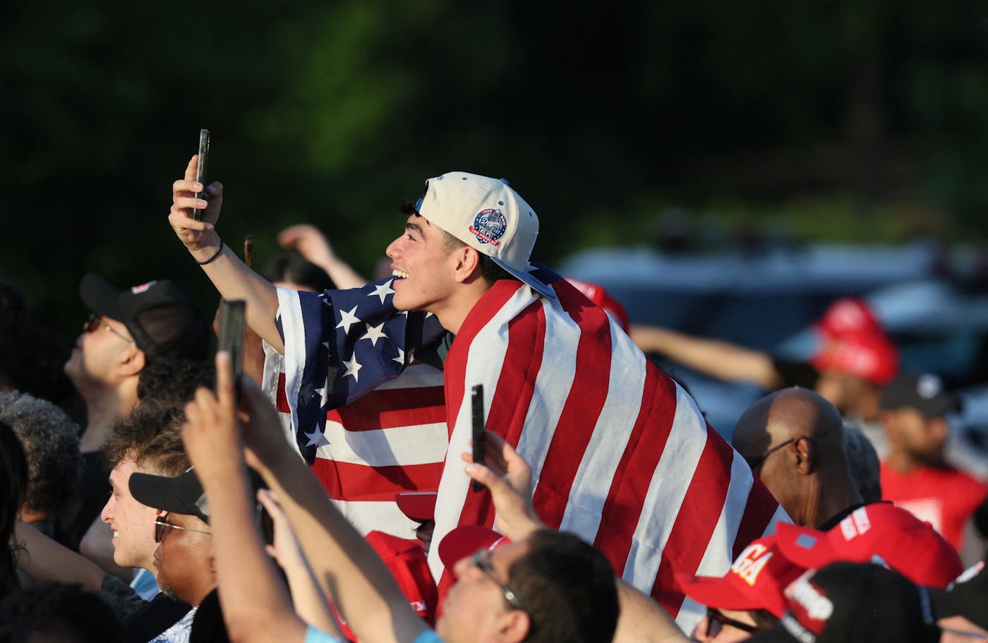 Trump supporters with flag