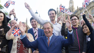 Nigel Farage, then the leader of the UKIP party, greeted after the British voted on June 24, 2016, to leave the European Union.