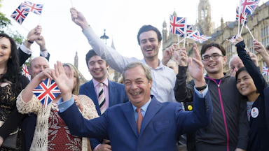 Nigel Farage, then the leader of the UKIP party, greeted after the British voted on June 24, 2016, to leave the European Union.