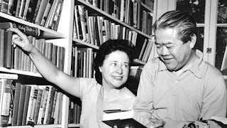 Author Sanora Babb, with her husband James Wong Howe, in their library