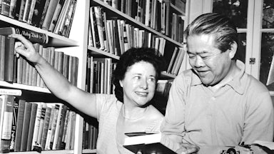 Author Sanora Babb, with her husband James Wong Howe, in their library