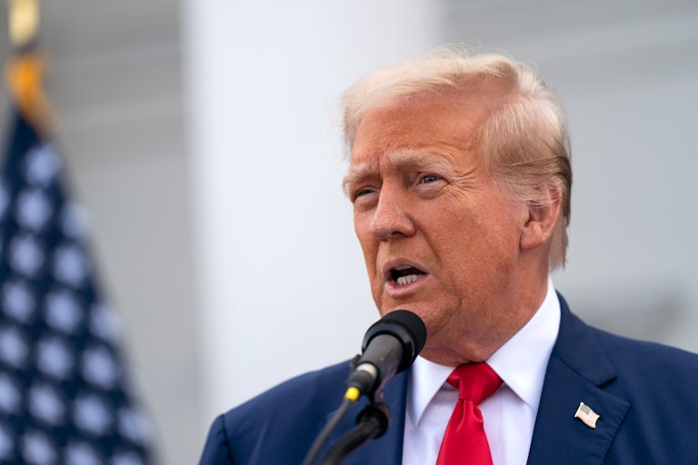 Donald Trump speaks during a press conference at his Bedminster golf club