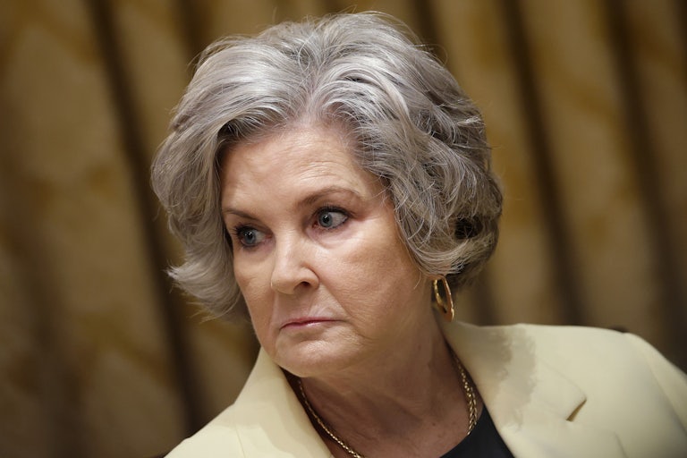 White House chief of staff Susie Wiles looks panicked