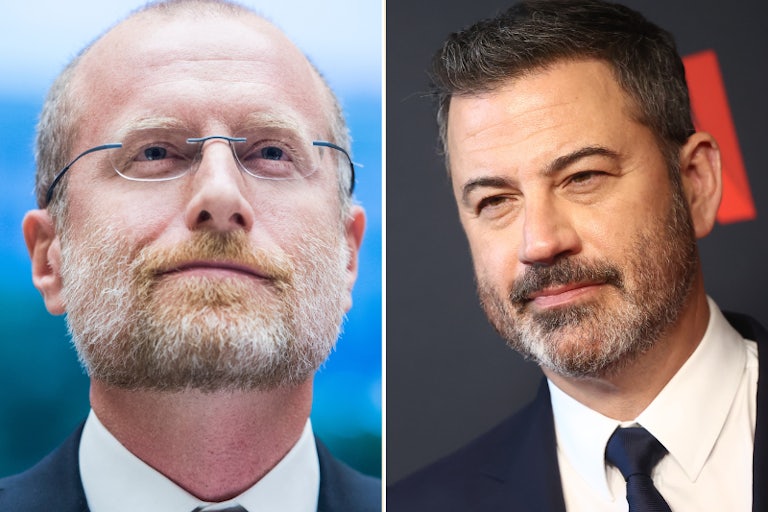 splitscreen of FCC Chair Brendan Carr and Jimmy Kimmel