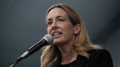 Democratic candidate for New Jersey Governor Mikie Sherrill speaks to a crowd in Westville, New Jersey, on October 11.