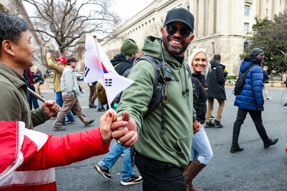 Enrique Tarrio, the leader of the Proud Boys, led the January 6 anniversary march