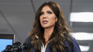 Homeland Security Secretary Kristi Noem gives a press conference