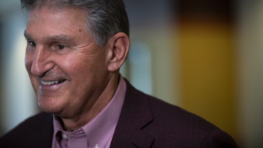 Senator Joe Manchin at a news conference at the Marriott Hotel in Morgantown, West Virginia.