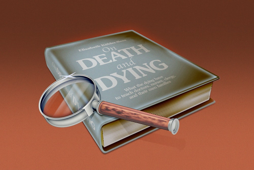 Illustration of the cover of Elisabeth Kübler-Ross’s book “On Death and Dying”
