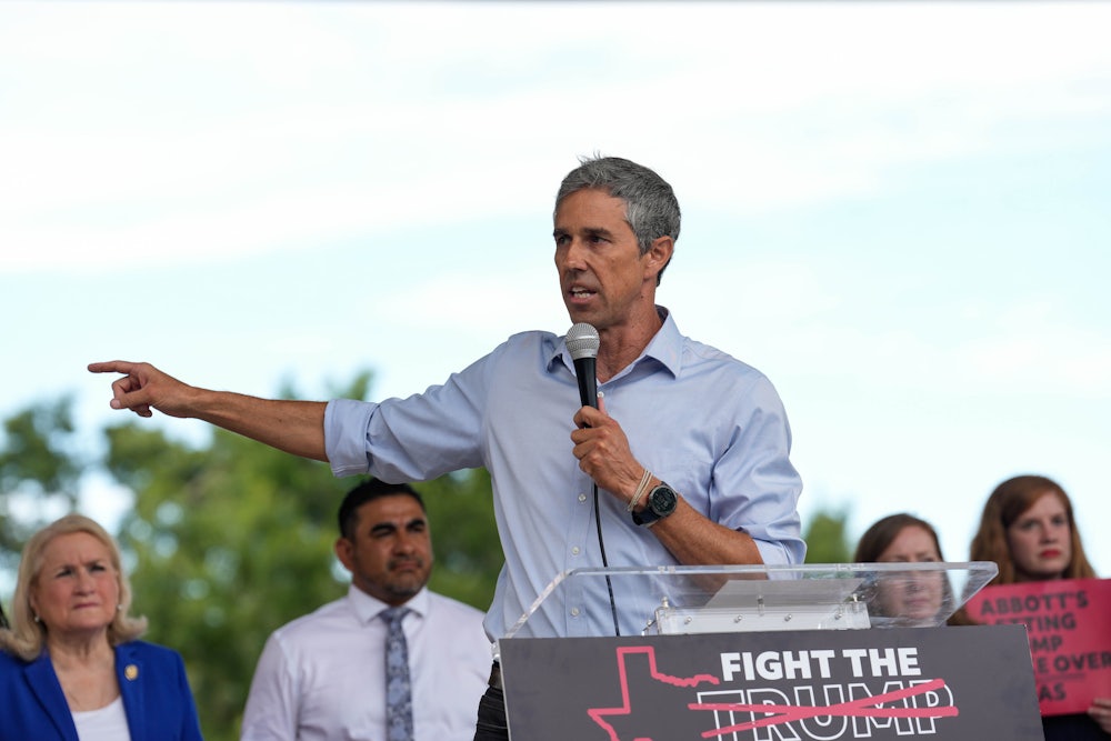 Democrat Beto O’Rourke speaks alongside elected officials gathered for a rally ahead of a public hearing on the proposed congressional redistricting in Houston.